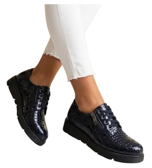 Granatowe sznurowane dziewczęce półbuty /D4-3 14934 T039/