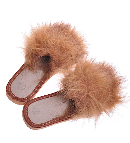 Klapki z futerkiem Jasny brąz  /A5-1 10860 S197/