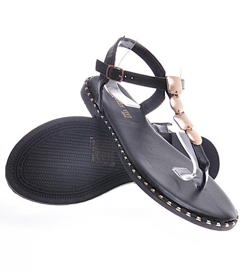 Czarne sandały japonki na płaskim obcasie /C2-3 12016 T495/