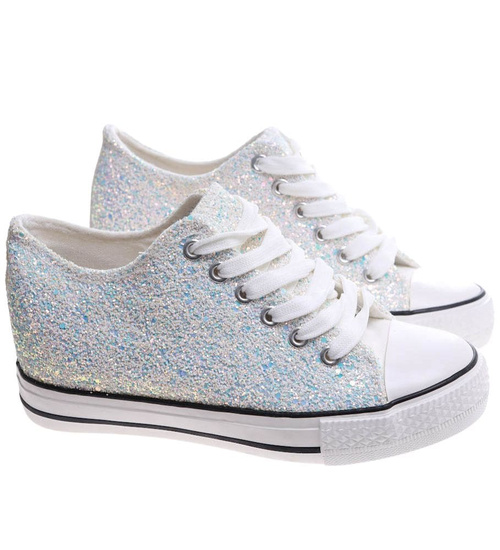 Białe trampki sneakersy na niskim koturnie /G8-1 16615 T096/