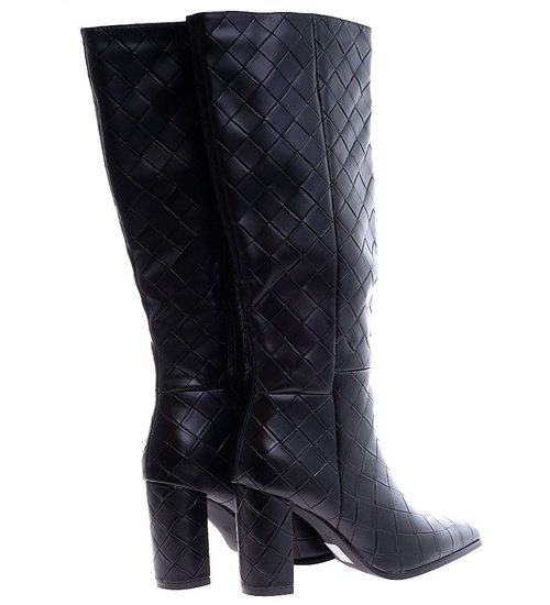 Czarne lekko ocieplone kozaki na słupku /D5-1 15183 T389/