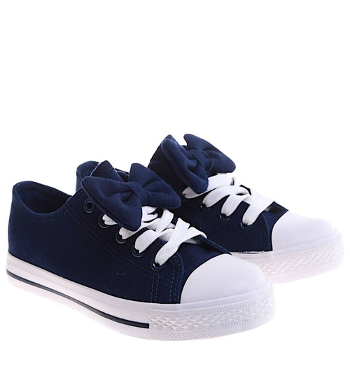 Granatowe dziewczęce trampki z kokardą /D1-2 16785 T183/