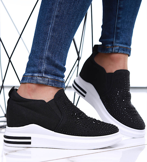 Czarne trampki sneakersy na koturnie /E8-2 16891 T284/
