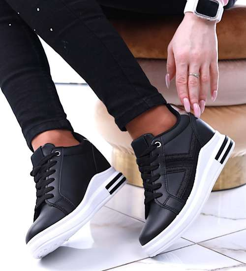 Czarne trampki sneakersy na niskim koturnie /G11-3 13690 T405/