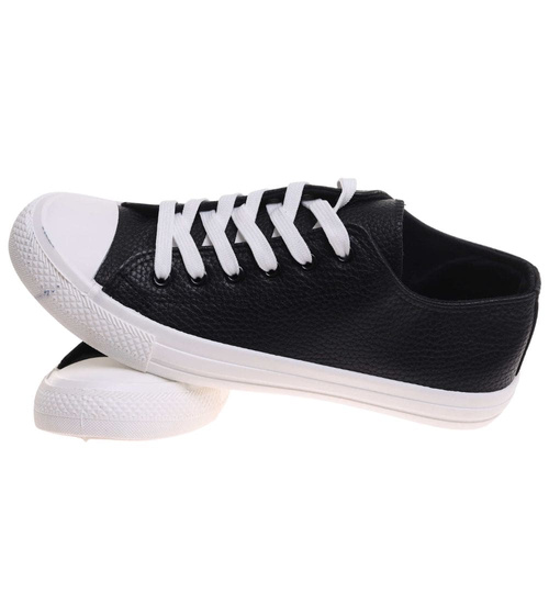 Czarno białe niskie trampki męskie /D1-2 17985 T232/