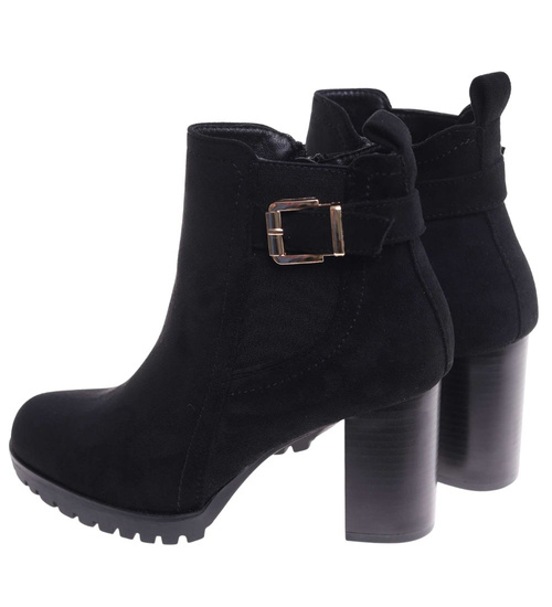 Botki damskie na obcasie Czarne /A8-2 18264 W422/