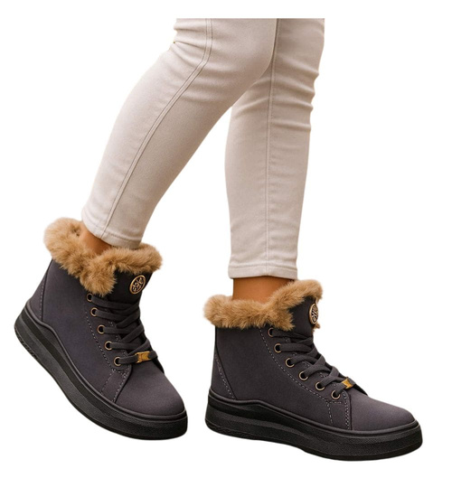 Szare ocieplane botki jak trampki z kożuszkiem /F9-2 15213 S291/