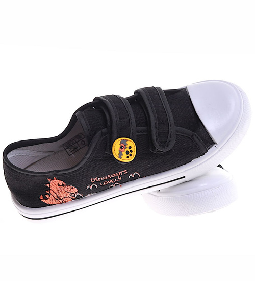 Czarne tenisówki chłopięce na rzepy z dinozaurem /E1-1 16857 T187/
