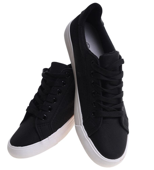 Czarne trampki damskie sznurowane /C6-2 12314 S197/