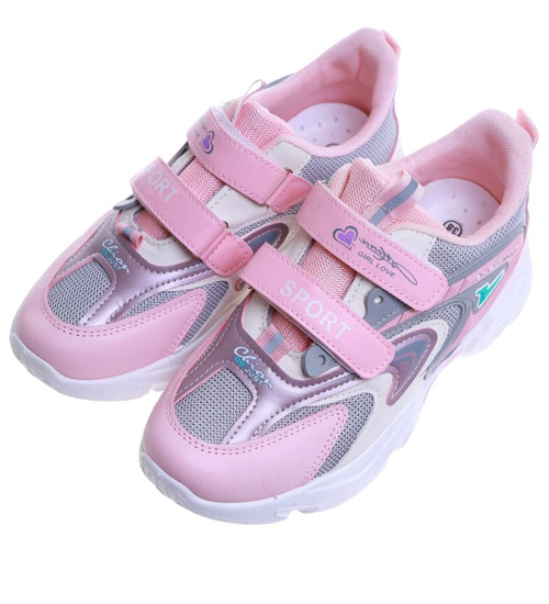 Szaro różowe dziewczęce buty sneakersy /A8-2 17621 T203/