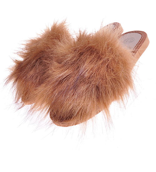 Klapki z futerkiem Jasny brąz  /A5-1 10860 S197/