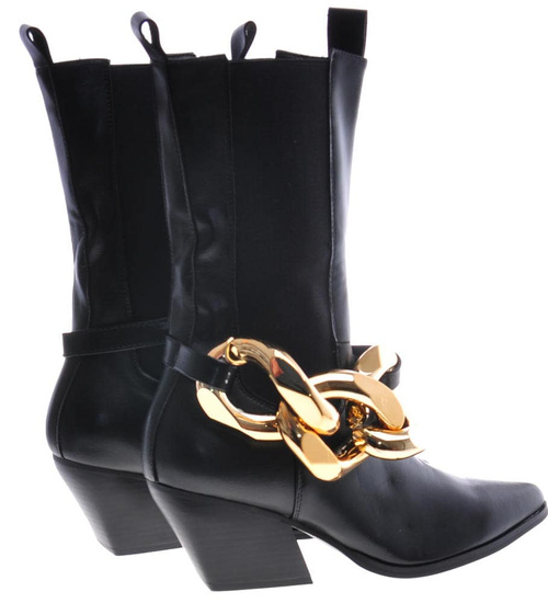 Krótkie kozaki sztyblety z łańcuchem /A3-313045 S396/