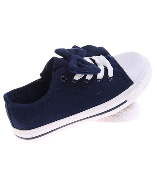 Granatowe dziewczęce trampki z kokardą /D1-2 16785 T183/