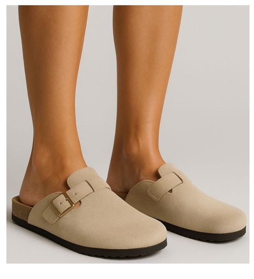 Beżowe kryte klapki damskie profilowane /F4-3 17936 W112/