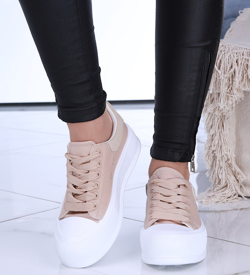 Damskie trampki sneakersy na platformie KHAKI /E8-3 14726 T214/