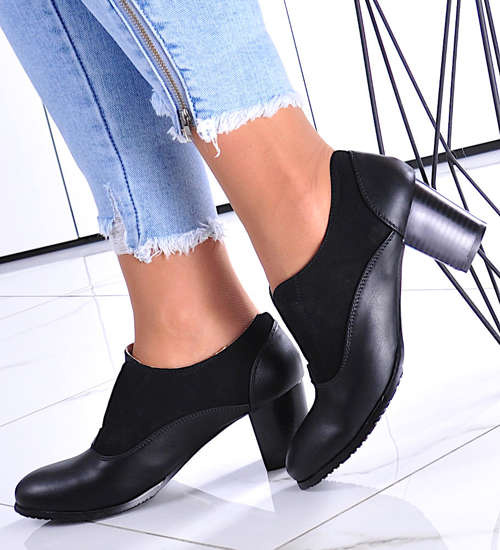 Wsuwane czarne botki na słupku /A4-3 12320 T292/