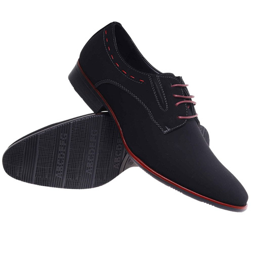 Sznurowane czarne półbuty męskie /D7-3 18055 T382/