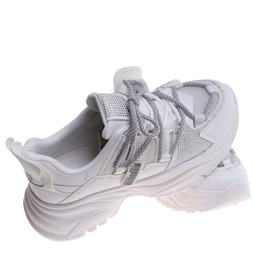 Białe damskie buty sportowe na platformie /F7-3 18192 T203/