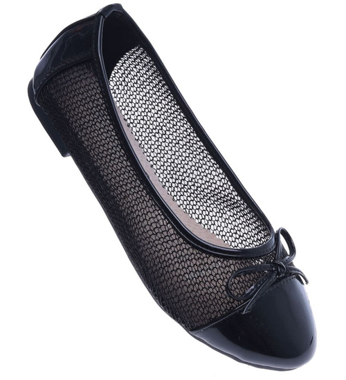 Czarne ażurowe balerinki z kokardką /G6-2 5134 S180/