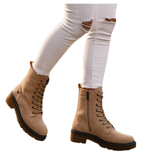 Beżowe wiązane botki trapery na platformie /C7-3 18280 W600/