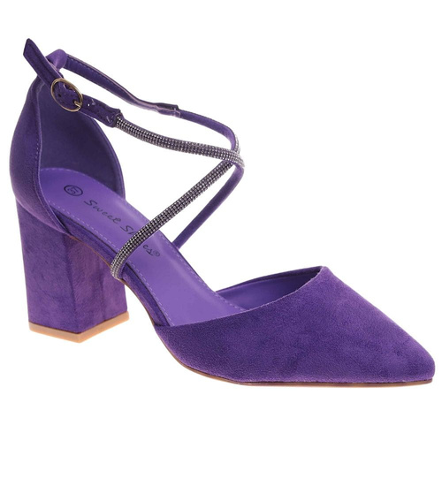 Fioletowe czółenka z paskiem na słupku /C6-2 17947 G152/