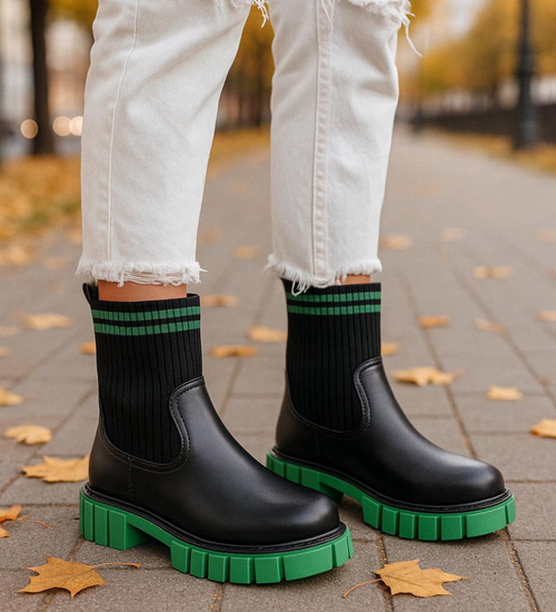 Botki dziewczęce wsuwane czarno zielone ocieplane /G13-2 18366 T188