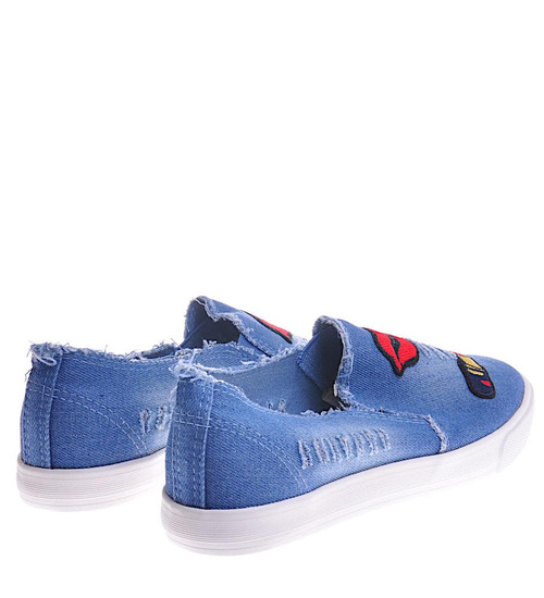 Granatowe tenisówki damskie slip'on z naszywkami /C3-3 11841 T198/