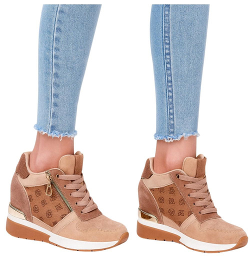 Damskie sneakersy na koturnie Khaki /G3-1 15913 D383/