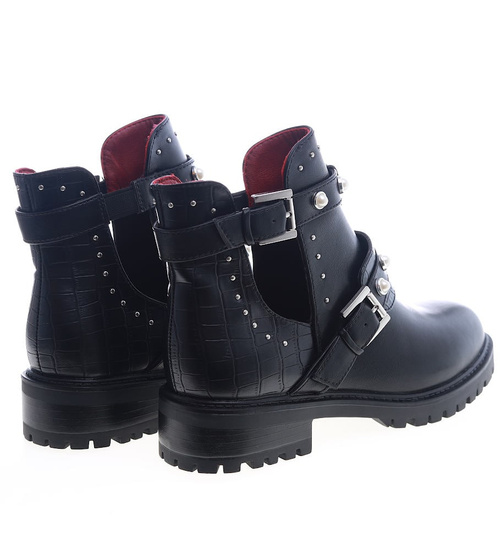 Czarne damskie botki z wycięciami /G13-3 13400 T198/