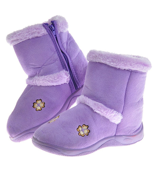 Fioletowe kapcie na suwak z futerkiem /E5-1 10275 S095/