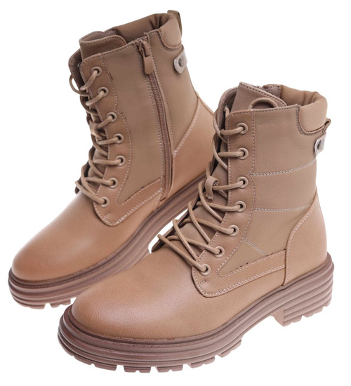 Sznurowane ocieplane botki trapery Khaki /F1-3 18255 W430/