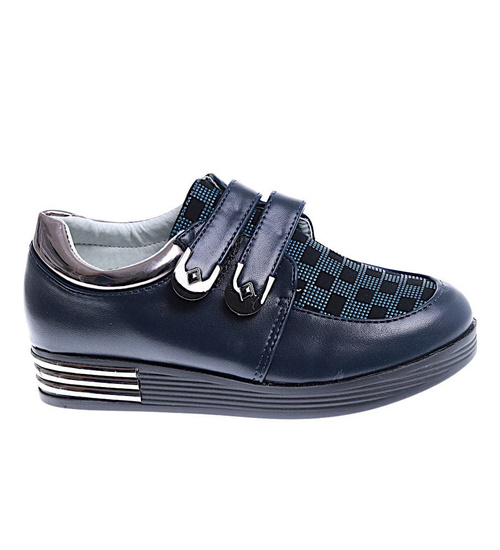 Granatowe dziewczęce półbuty na rzepy /G12-2 14973 T039/