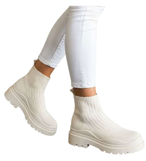 Beżowe trampki damskie na platformie /C1-2 13377 T292/