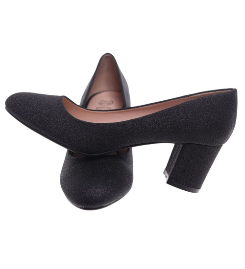 Wizytowe czarne czółenka na klocku /G12-2 18633 T357/