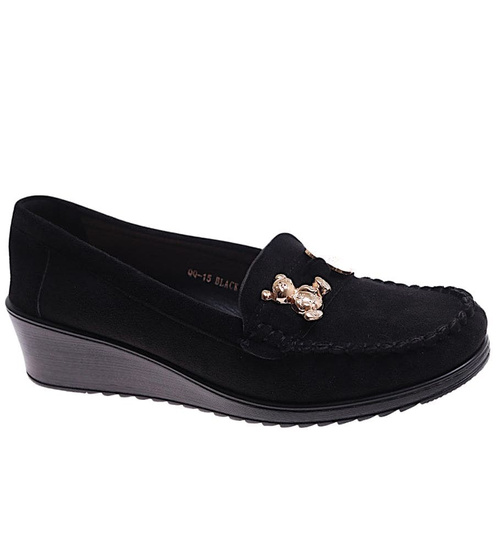 Czarne zamszowe czółenka na koturnie /B1-2 18191 W135/