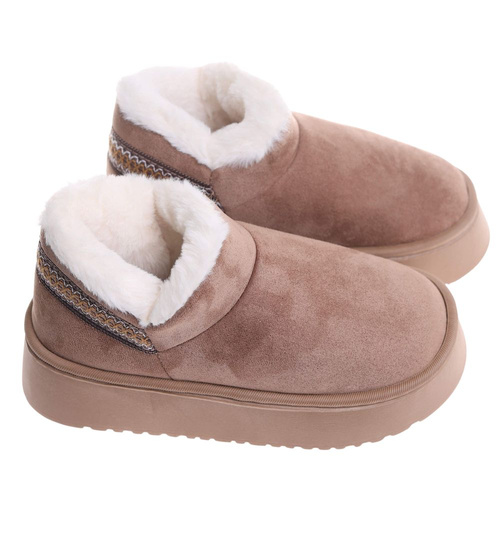 Krótkie kozaki śniegowce beżowe ocieplane /D8-1 18421  T266/