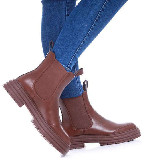 Brązowe botki sztyblety lekko ocieplane /E1-1 17060 T288/