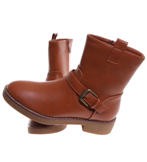 Karmelowe botki damskie z klamerkami /i5-3 h2 18398 W288/