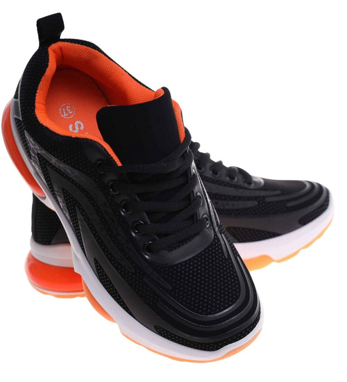Sznurowane damskie buty sportowe Czarno pomarańczowe /G12-1 18089 T333/