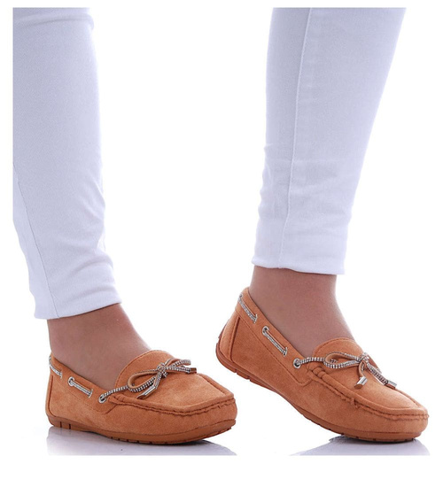 Karmelowe zamszowe mokasyny /E4-2 17517 W132/