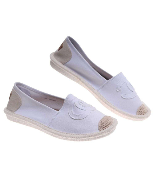Materiałowe białe półbuty espadryle /E6-2 18724 T283/