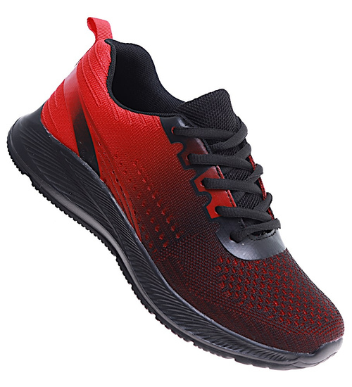 Chłopięce wiązane czarno czerwone buty sportowe /A2-2 16090 T379/