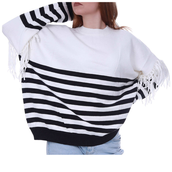 Biało czarny damski sweter nietoperz w paski /H UB913 S381/