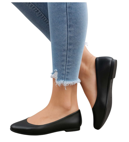 Klasyczne czarne balerinki damskie ze szpicem /E5-1 14614 T142/