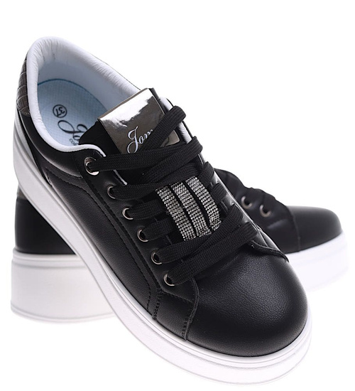 Czarne sznurowane damskie trampki na platformie /F6-2 16234 G360/