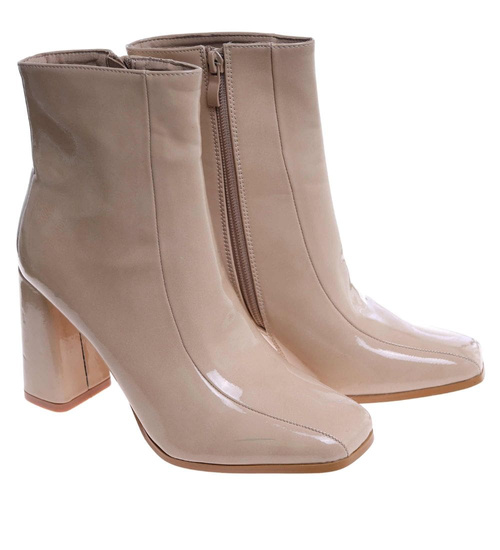 Beżowe botki damskie na słupku /G6-1 18152 T224/