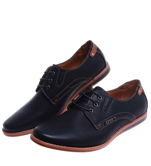 Czarne sznurowane półbuty męskie /C1-1+h2 10260 S386/