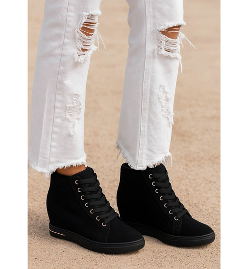 Czarne sneakersy damskie na koturnie /F4-2 18133 T397/