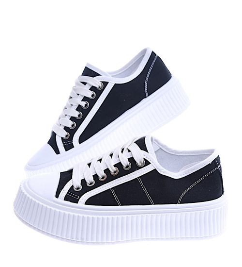 Czarne damskie trampki na platformie /E3-3 13793 S296/