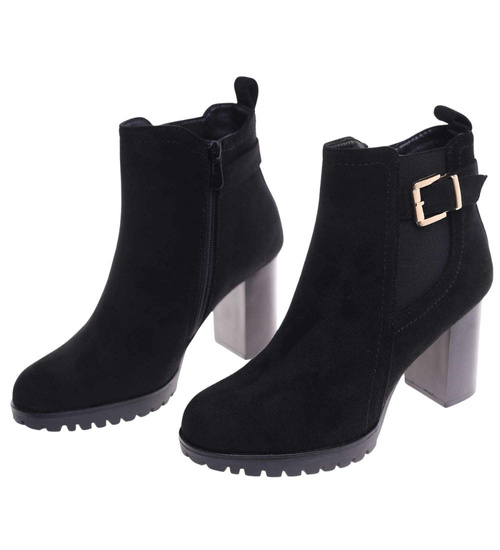 Botki damskie na obcasie Czarne /A8-2 18264 W422/